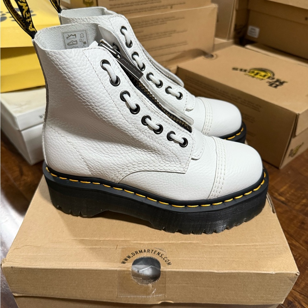 Dr. Martens Sinclair White Milled Nappa Combat Moto Boots